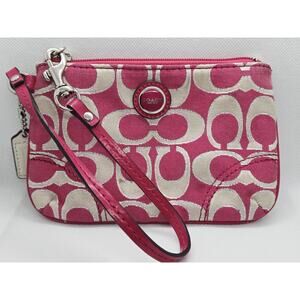 Y2k Coach Wristlet Pink Poppy Metallic Wallet Coin Purse Silver Details Preppy